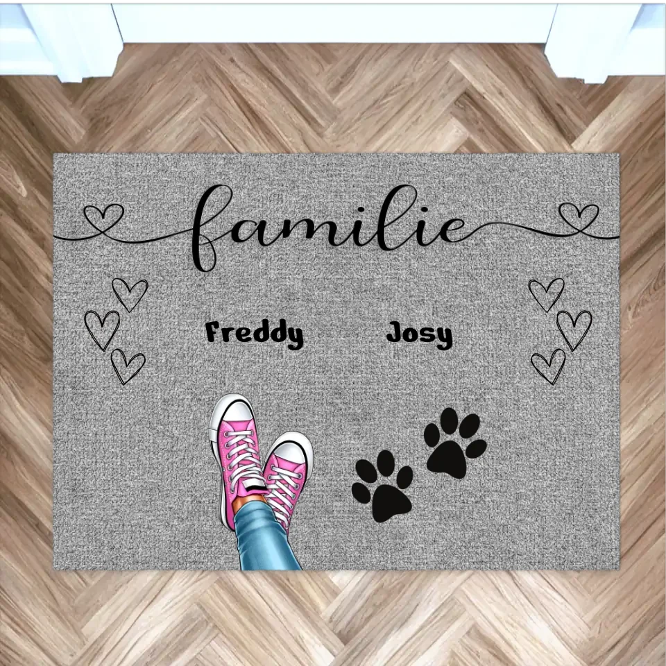 familien fußmatte mit namen und hundepfoten – personalisiertes geschenk