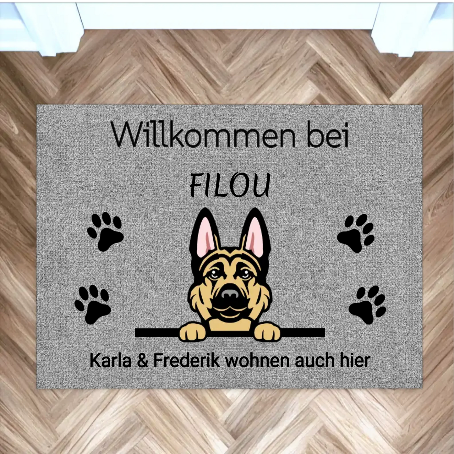 personalisierte türmatte haustier – mit spruch, pfoten und willkommen