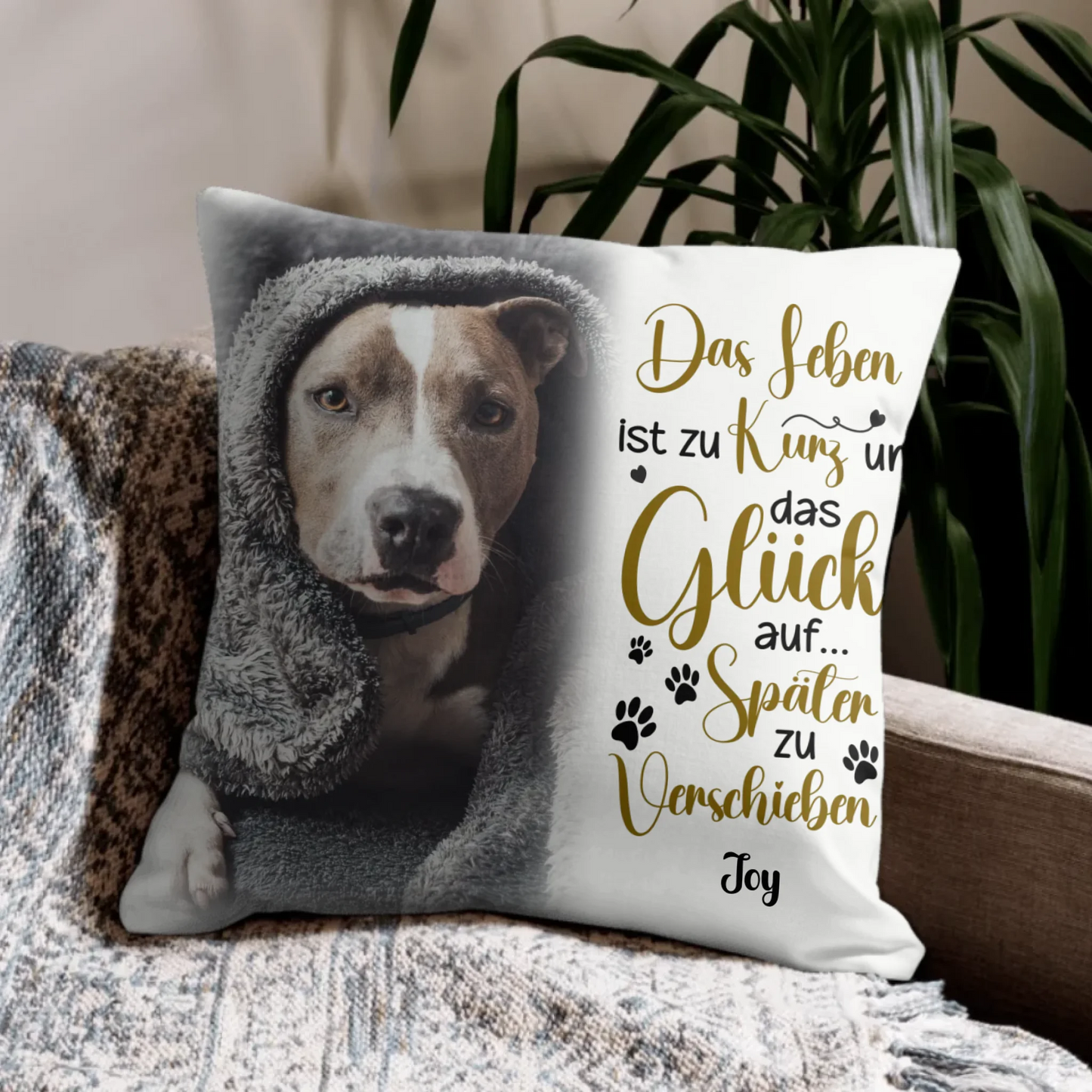 Individuelles Kissen "Das Leben ist zu kurz" Individuelles Kissen - Personalisiere dein Kissen mit einem Bild deines Haustiers. Ideal als Geschenk oder Erinnerung.
