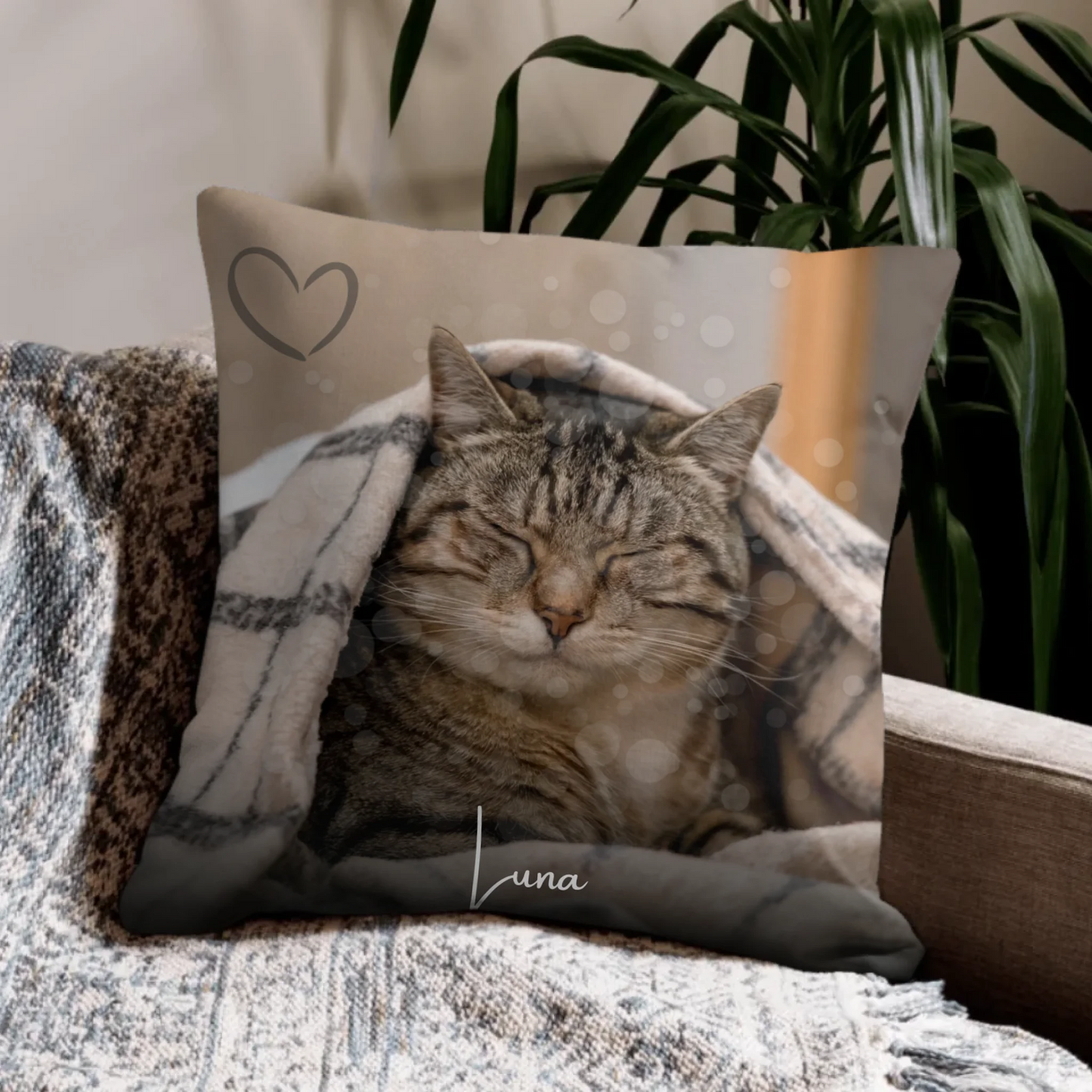 Fotokissen für Katzenliebhaber – Kissen mit Lieblingsbild und Namensschriftzug