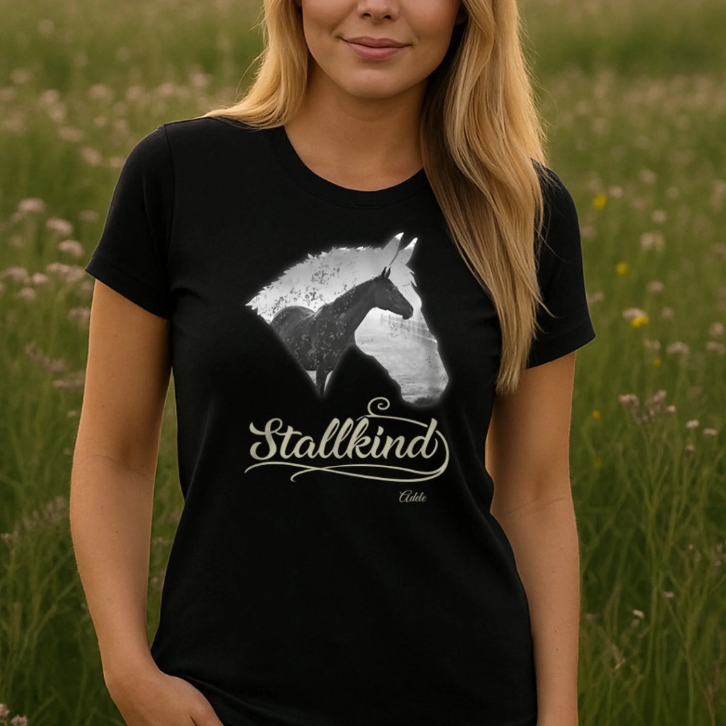 Personalisiertes T-Shirt "Stallkind" Standard Personalisiertes T-Shirt mit Pferdemotiv für alle Pferdeliebhaber – Name, Bild & Farbe wählbar. Hochwertig, bequem, nachhaltig. Für echte Stallkinder.