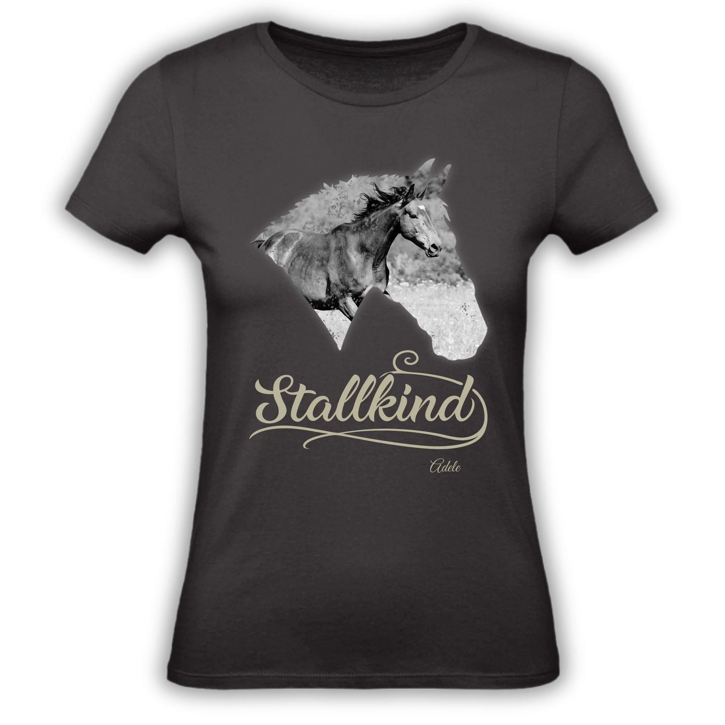 Personalisiertes T-Shirt "Stallkind" Standard Personalisiertes T-Shirt mit Pferdemotiv für alle Pferdeliebhaber – Name, Bild & Farbe wählbar. Hochwertig, bequem, nachhaltig. Für echte Stallkinder.