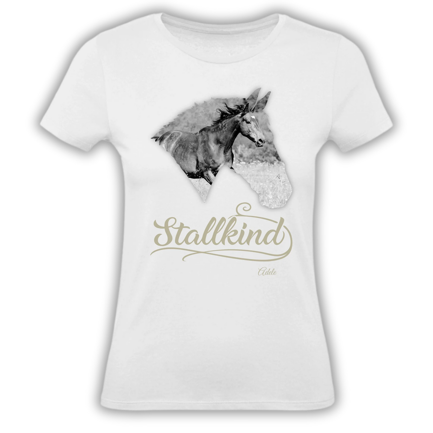 Personalisiertes T-Shirt "Stallkind" Standard Personalisiertes T-Shirt mit Pferdemotiv für alle Pferdeliebhaber – Name, Bild & Farbe wählbar. Hochwertig, bequem, nachhaltig. Für echte Stallkinder.