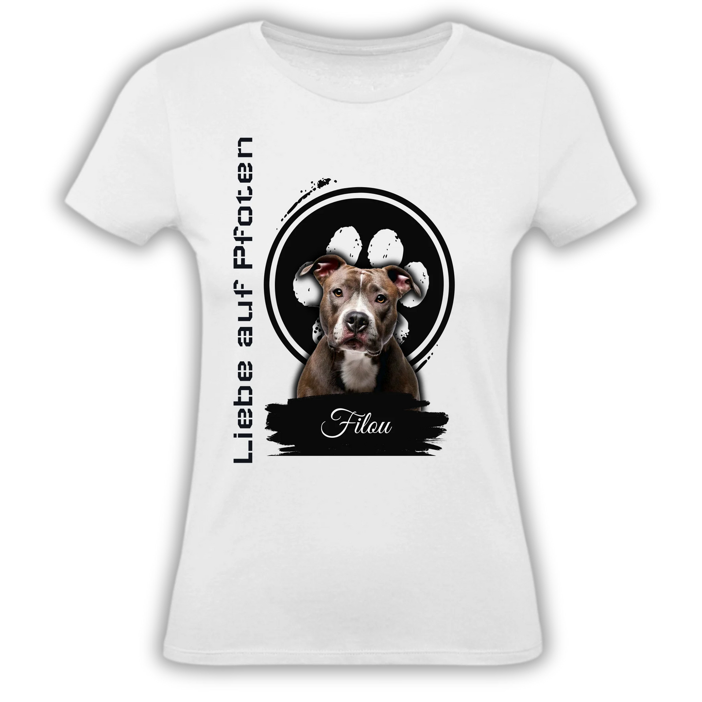 Personalisiertes T-Shirt "Liebe auf Pfoten" "Liebe auf Pfoten" – personalisiertes T-Shirt für Tierliebhaber. Mit deinem Wunschbild von Hund oder Katze. Emotional, einzigartig, perfekt zum Verschenken.