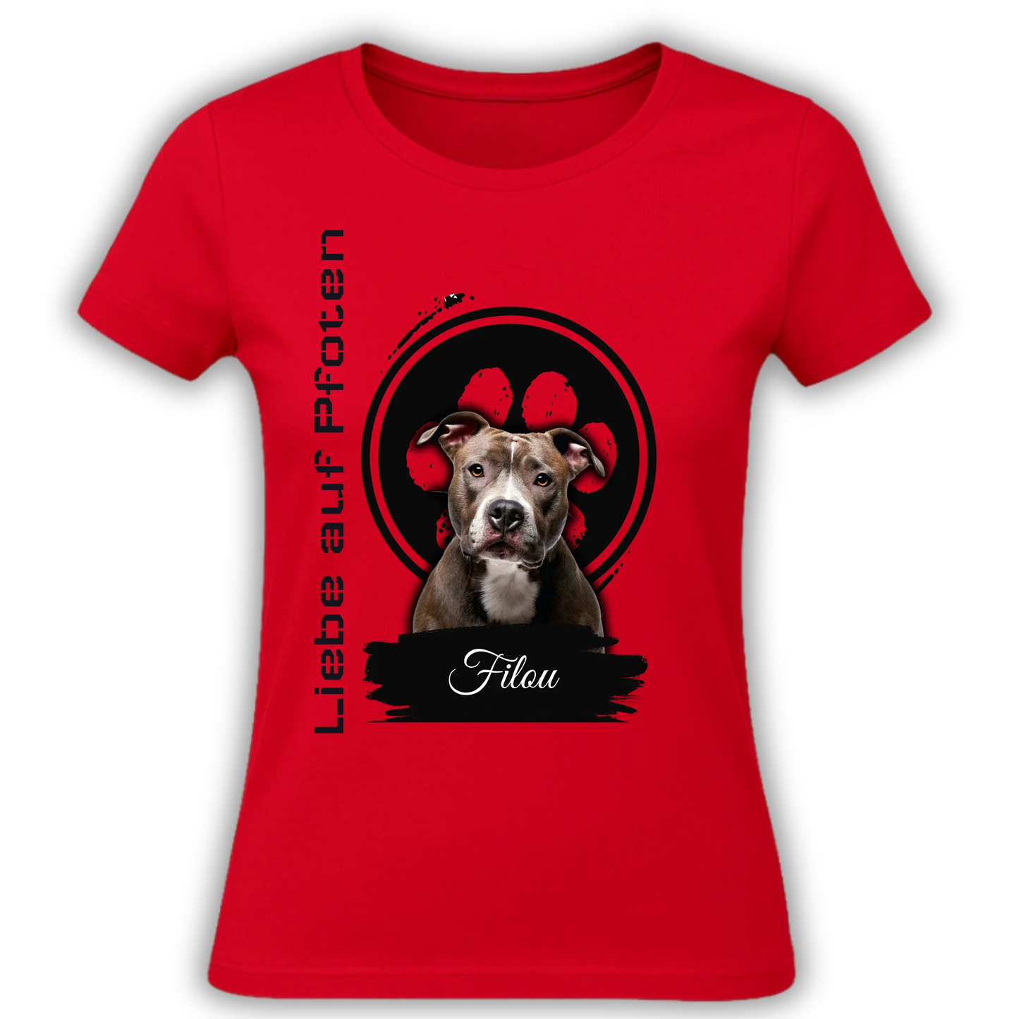Personalisiertes T-Shirt "Liebe auf Pfoten" "Liebe auf Pfoten" – personalisiertes T-Shirt für Tierliebhaber. Mit deinem Wunschbild von Hund oder Katze. Emotional, einzigartig, perfekt zum Verschenken.