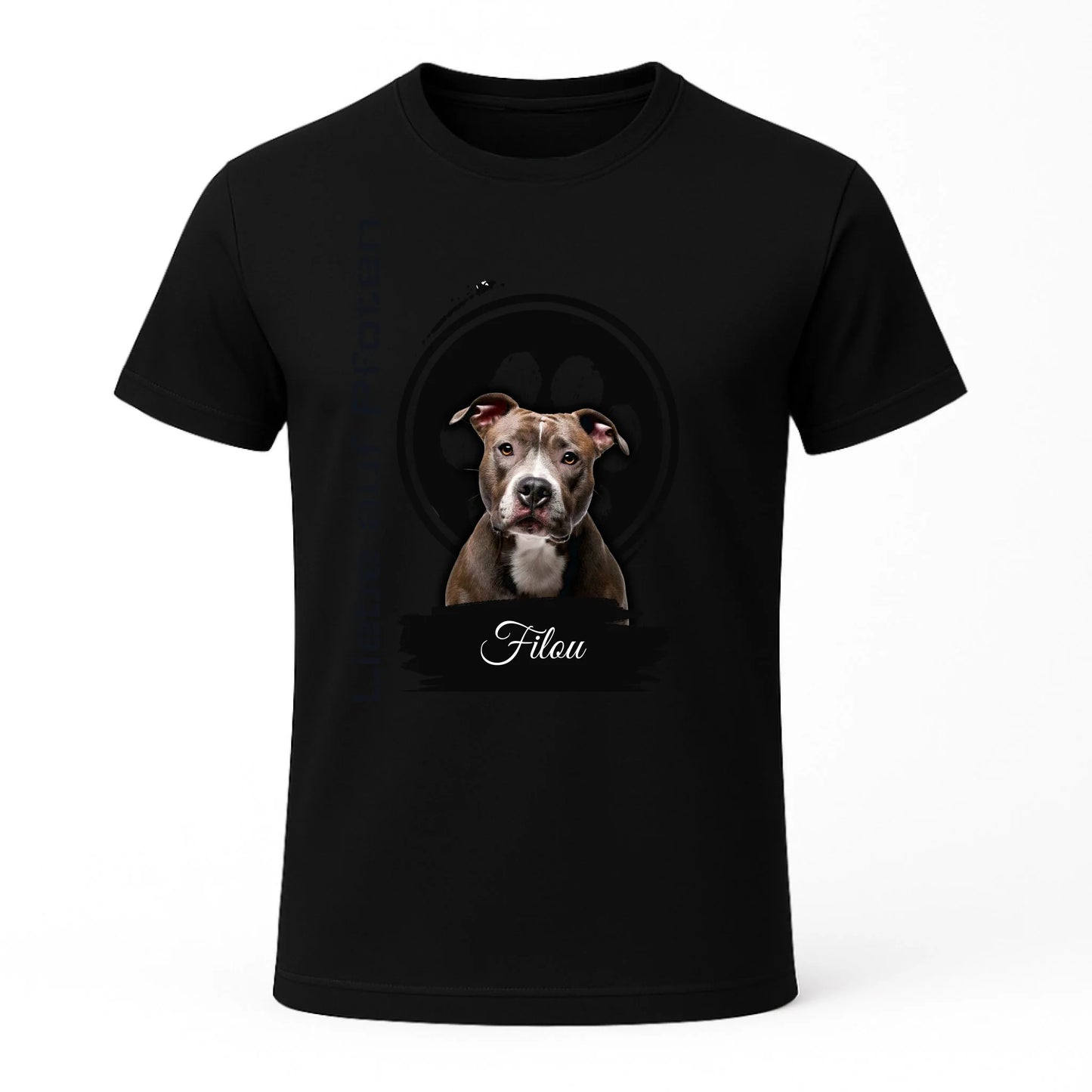 Personalisiertes T-Shirt "Liebe auf Pfoten" "Liebe auf Pfoten" – personalisiertes T-Shirt für Tierliebhaber. Mit deinem Wunschbild von Hund oder Katze. Emotional, einzigartig, perfekt zum Verschenken.