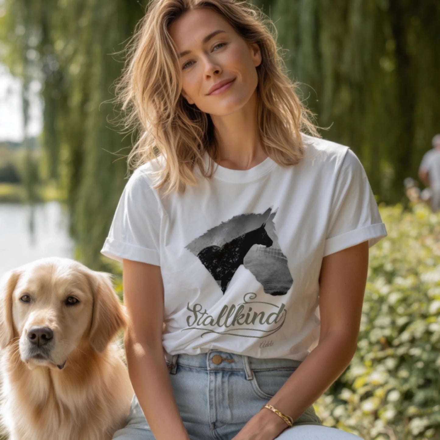 Personalisiertes T-Shirt "Stallkind" Standard Personalisiertes T-Shirt mit Pferdemotiv für alle Pferdeliebhaber – Name, Bild & Farbe wählbar. Hochwertig, bequem, nachhaltig. Für echte Stallkinder.
