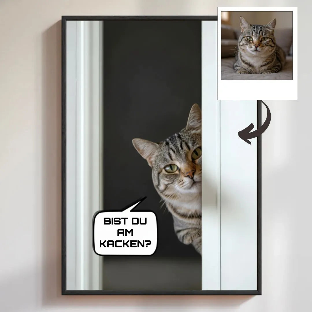 Personalisiertes Poster "ARE YOU POOPING?" mit Katze in stilvollem Rahmen für Haustierbesitzer.