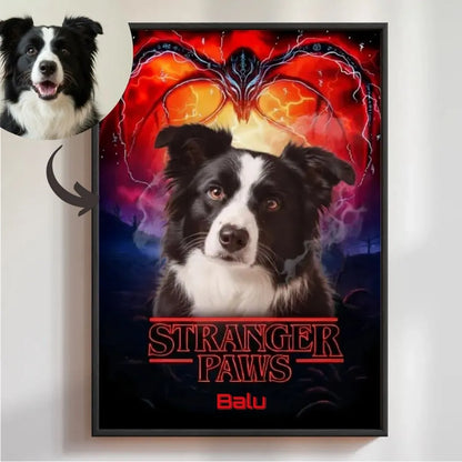 Personalisiertes Poster "Stranger Paws" mit Hundebild, einzigartiges Geschenk für Haustierbesitzer und Katzenliebhaber.