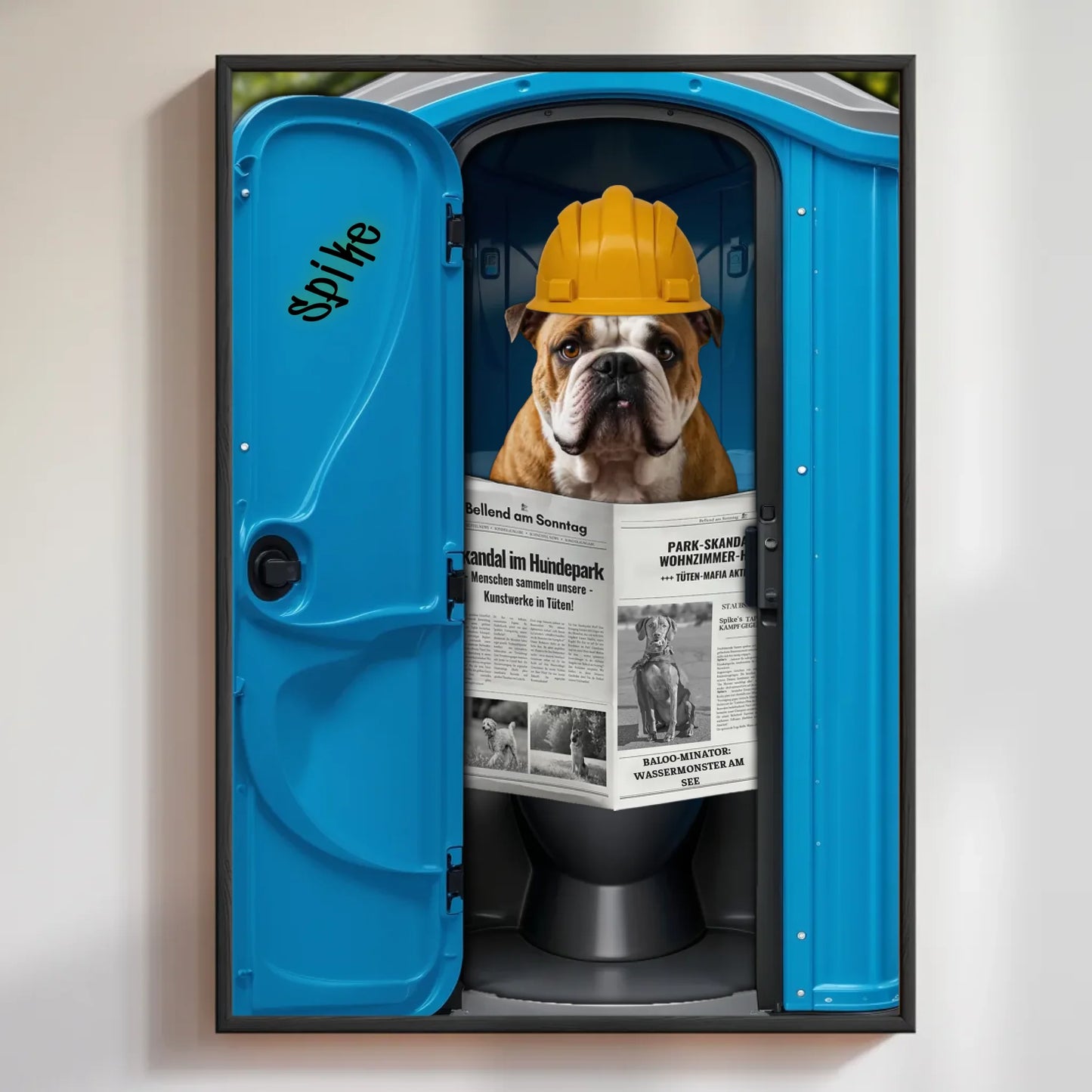 Personalisierte Geschenkidee für Hundefans – lustiges WC-Motiv mit Hund & Zeitung