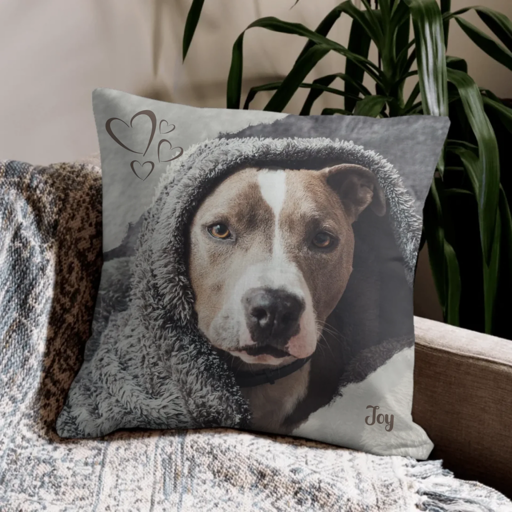 Personalisierbares Kissen mit Hundebild – emotionales Tierkissen mit Namen und Herzmotiv