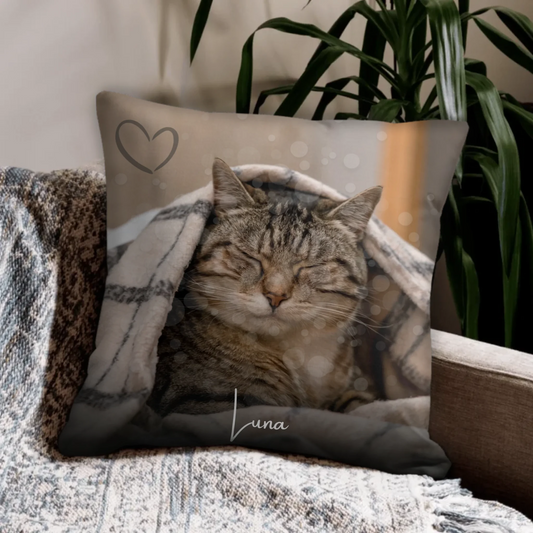 Kuschelkissen mit Katzenfoto – personalisiertes Kissen mit Name 
