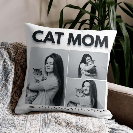 personalisiertes cat mom kissen mit katzenfotos – geschenk für katzenmamas
