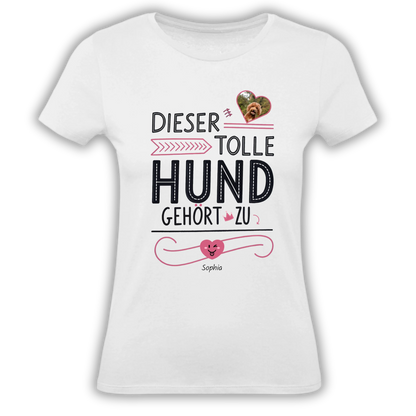 Personalisiertes T-Shirt "Dieser tolle Hund gehört zu" Deine Fellnase als personalisiertes T-Shirt – hochwertig bedruckt und in 3–6 Tagen bei dir. Jetzt gestalten und ein einzigartiges Shirt sichern.