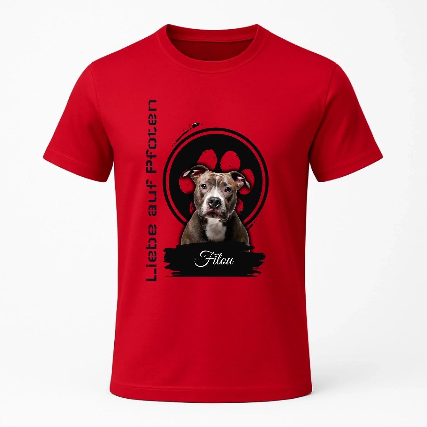 Personalisiertes T-Shirt "Liebe auf Pfoten" "Liebe auf Pfoten" – personalisiertes T-Shirt für Tierliebhaber. Mit deinem Wunschbild von Hund oder Katze. Emotional, einzigartig, perfekt zum Verschenken.