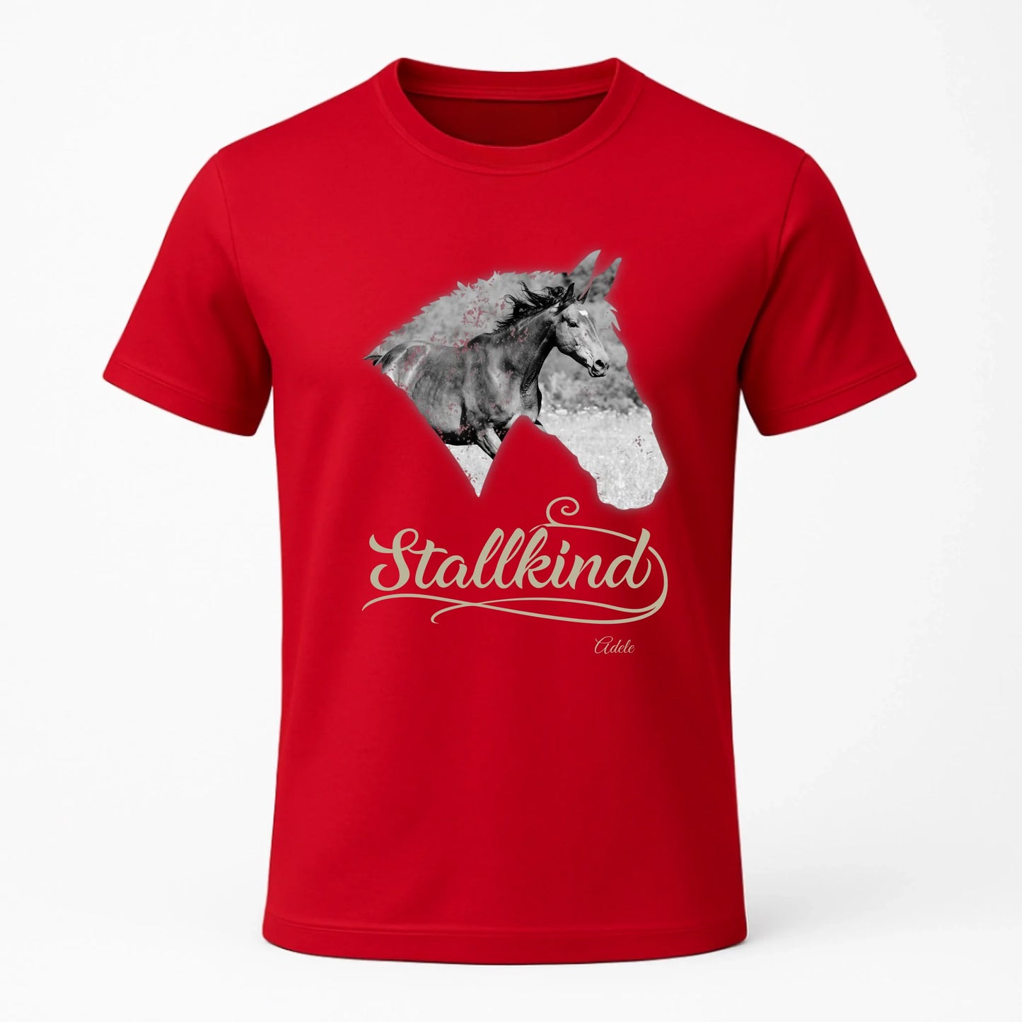 Personalisiertes T-Shirt "Stallkind" Standard Personalisiertes T-Shirt mit Pferdemotiv für alle Pferdeliebhaber – Name, Bild & Farbe wählbar. Hochwertig, bequem, nachhaltig. Für echte Stallkinder.