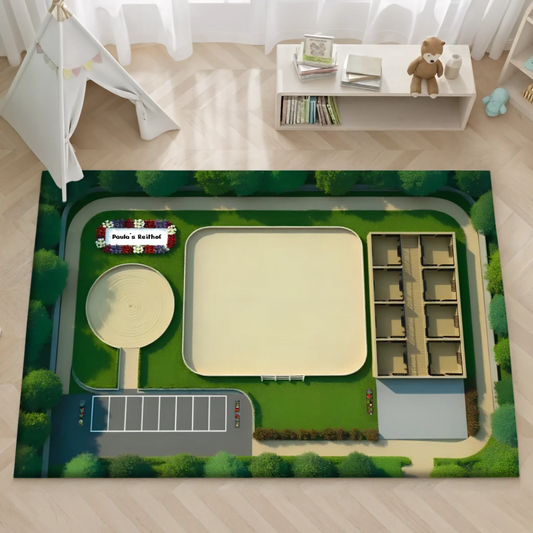 Personalisierter Spielzeugteppich – perfekt für Spielzeugpferde und Pferdehof - Kinderspielzeug im Kinderzimmer.