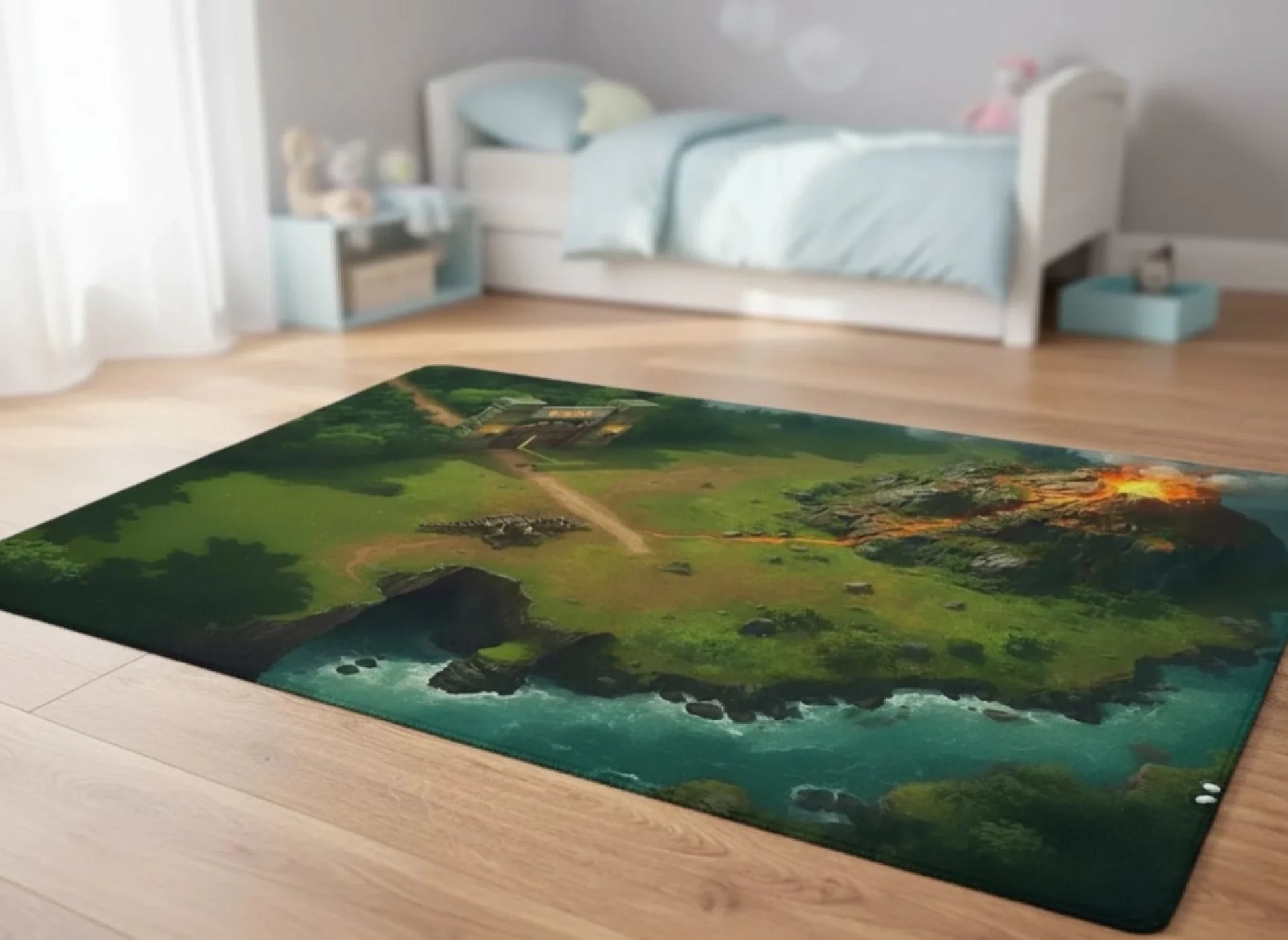 Personalisierter Spielzeugteppich – perfekt für Dinosaurier Spielzeug und Dinowelt. Spielteppich - 140x90 cm im Kinderzimmer.
