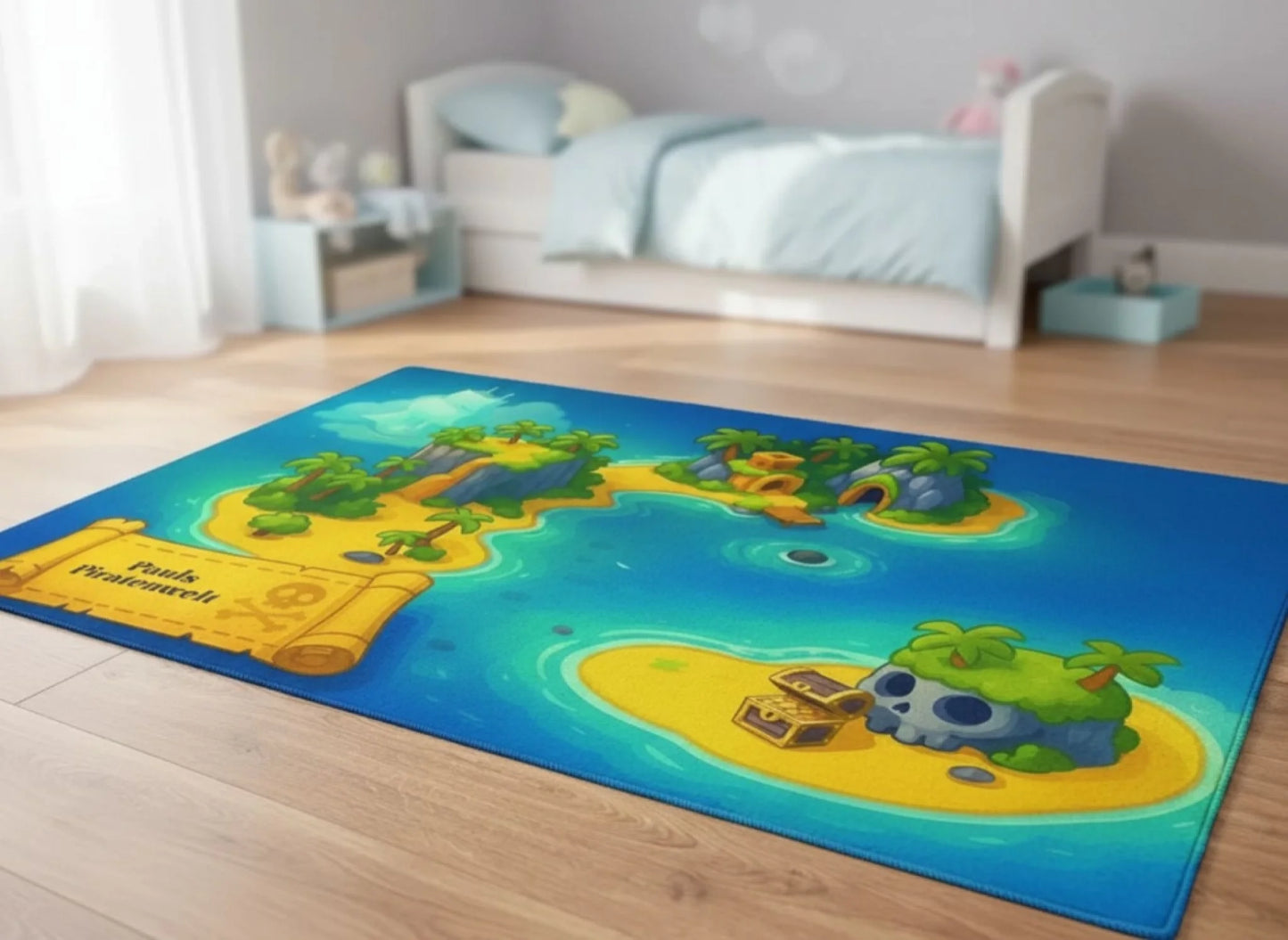 Personalisierter Spielzeugteppich – perfekt für Piraten und Piratenschiff – Kinderspielzeug im Kinderzimmer.