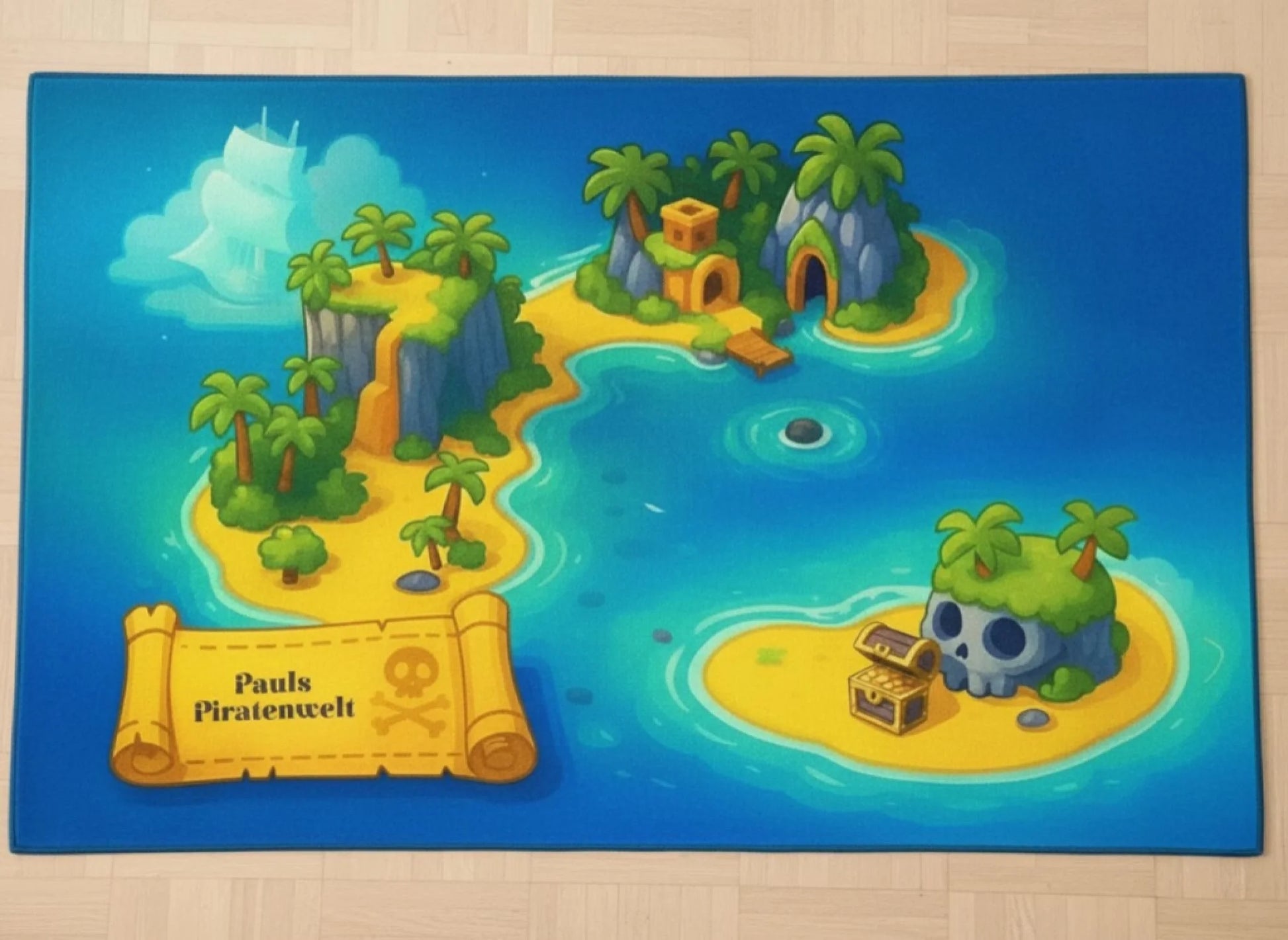 Personalisierter Spielzeugteppich – perfekt für Piraten und Piratenschiff – Kinderspielzeug, bunte Piratenwelt
