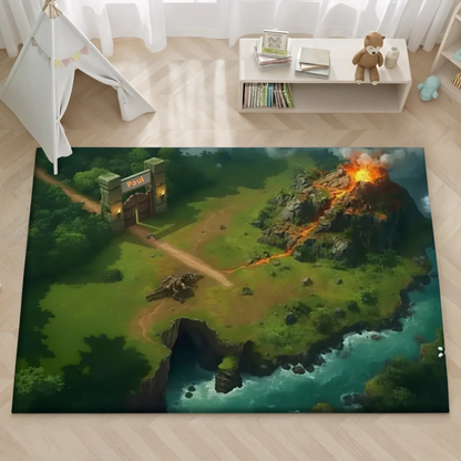 Personalisierter Spielzeugteppich – perfekt für Dinosaurier Spielzeug und Dinowelt (Farbig) auf einem Kinderzimmerboden.
