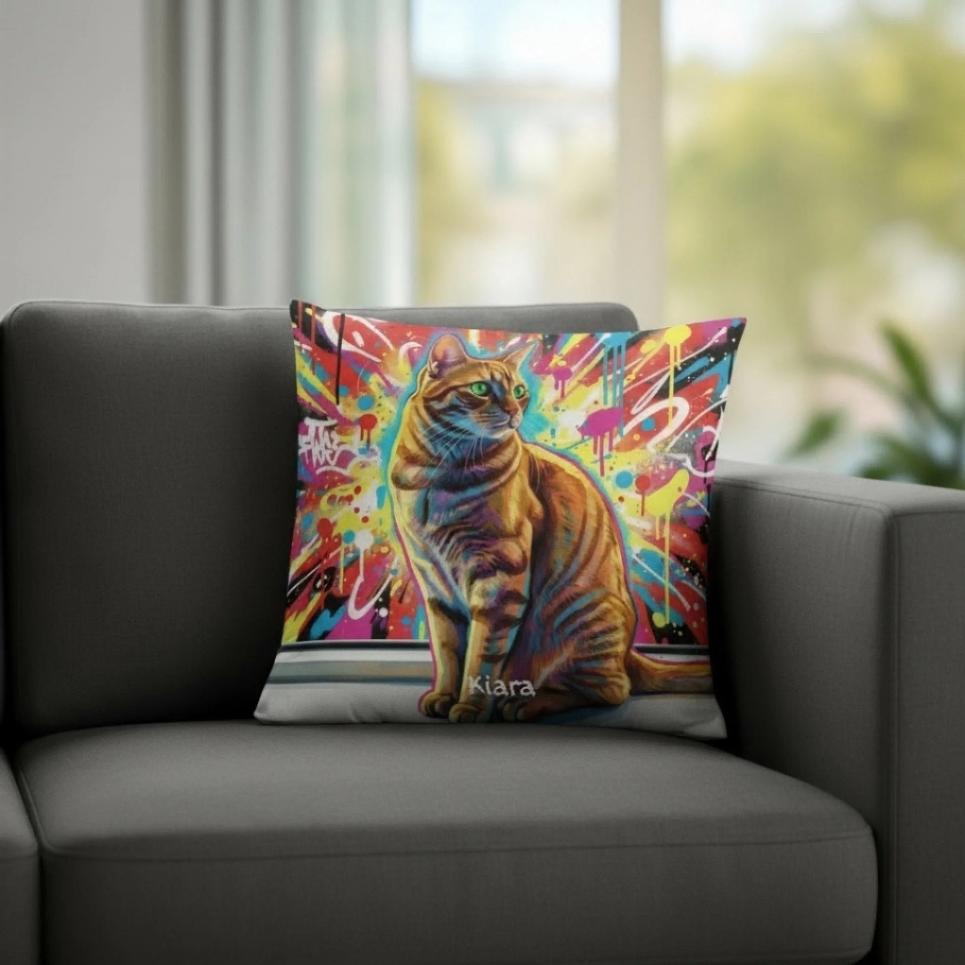 Personalisiertes Kissen - "Street-Art" mit einzigartigem Katzenmotiv für Haustierbesitzer und tolles Geschenk.