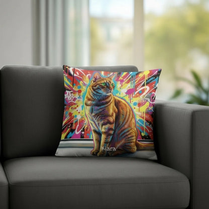 Personalisiertes Kissen - "Street-Art" mit einzigartigem Katzenmotiv für Haustierbesitzer und tolles Geschenk.