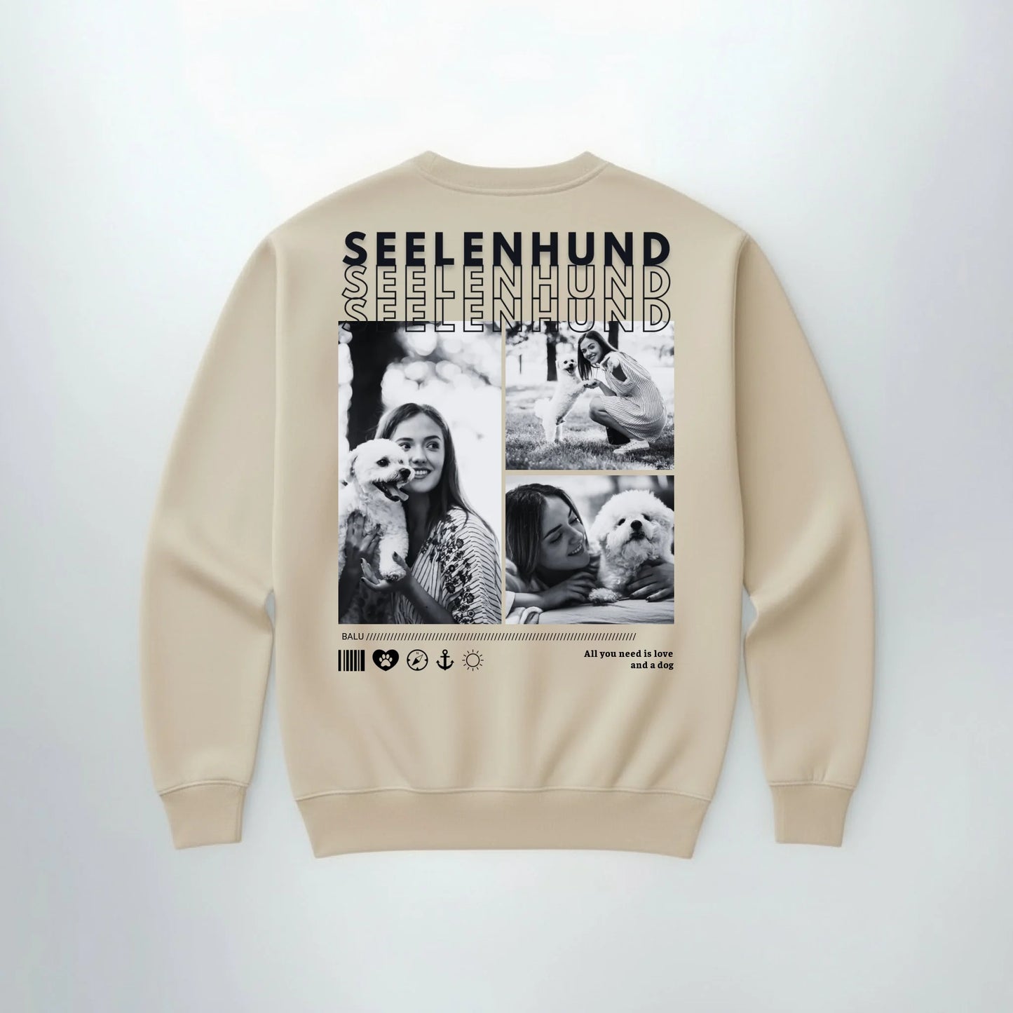 Personalisierter Sweater "Seelenhund" - backprint, gemütlicher Pullover mit Haustiermotiven für Tierliebhaber.
