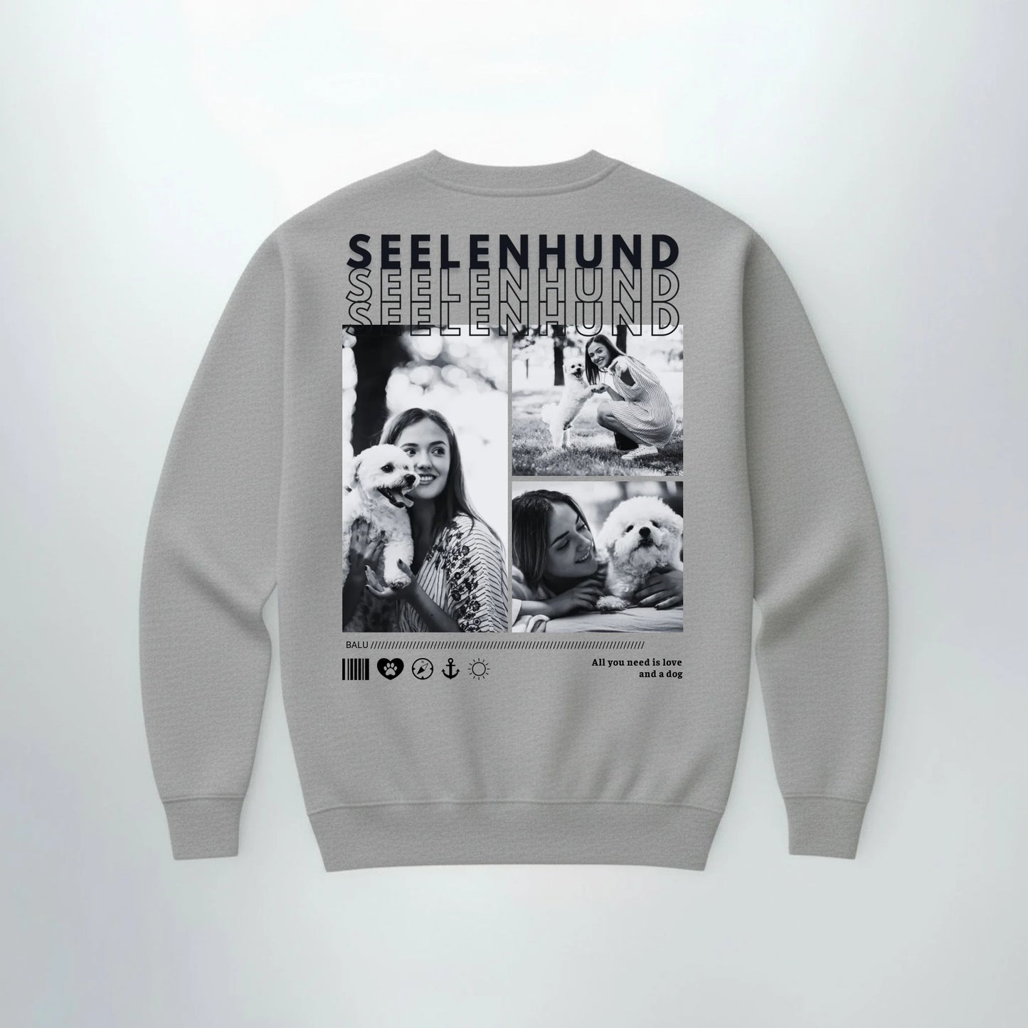 Personalisierter Sweater "Seelenhund" - backprint, ideal für Haustierbesitzer und als einzigartiges Geschenk.