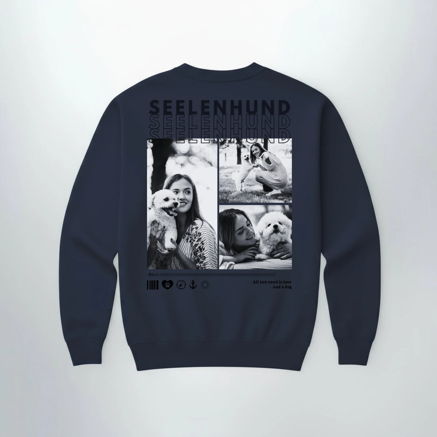 Personalisierter Sweater "Seelenhund" - backprint, gemütlicher Pullover für Haustierbesitzer und ideale Geschenkidee.