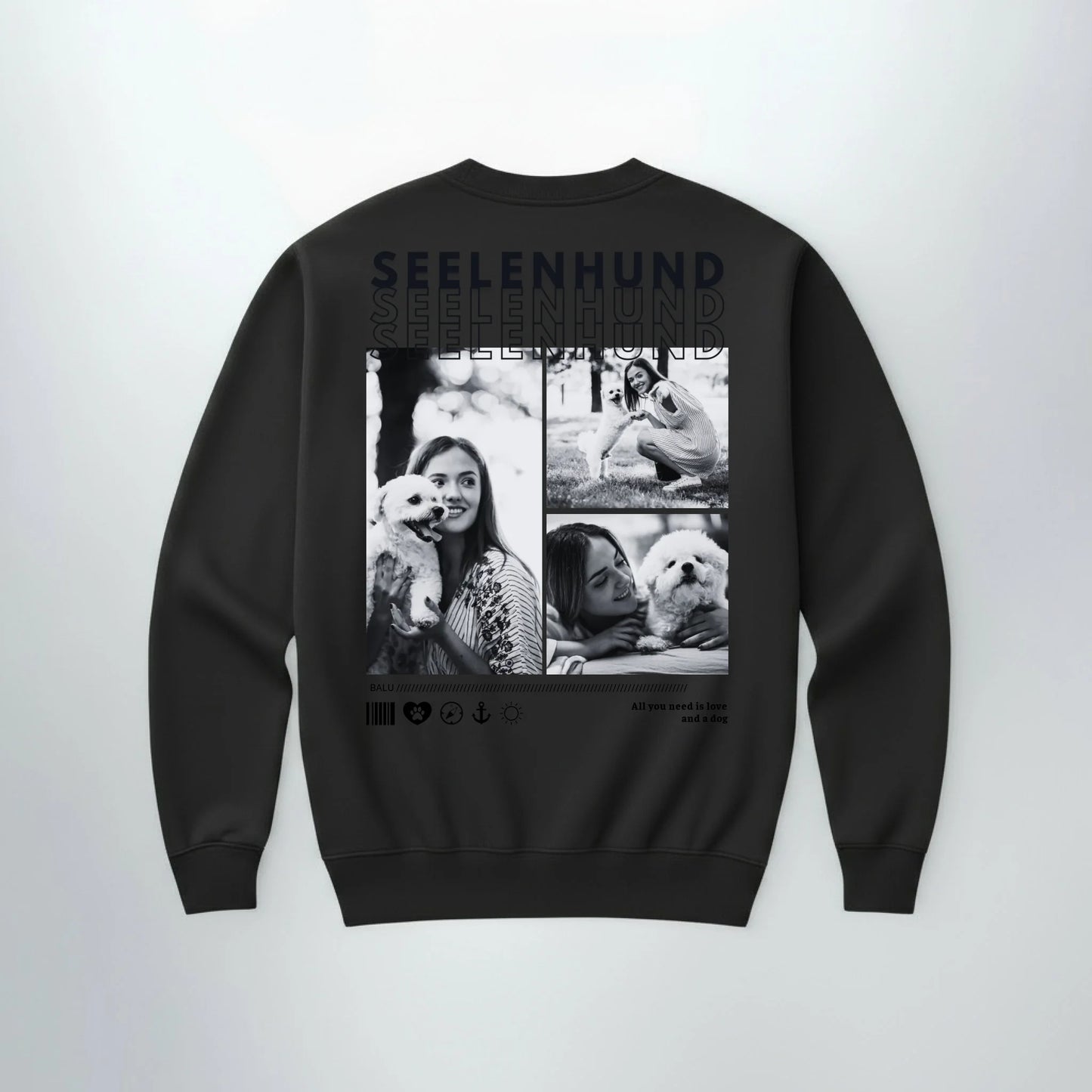 Personalisierter Sweater "Seelenhund" - backprint, gemütlicher Pullover für Haustierbesitzer, schönes und einzigartiges Geschenk.