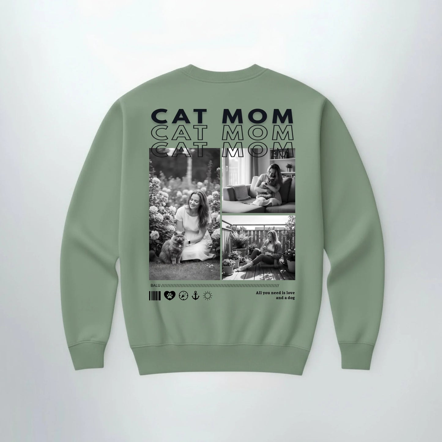 Personalisierter Sweater CAT MOM, Rueckseite mit Katzenfoto