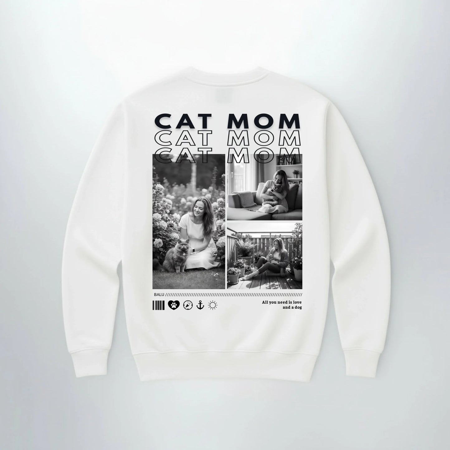 Sweater CAT MOM mit Katzenmotiv auf dem Ruecken