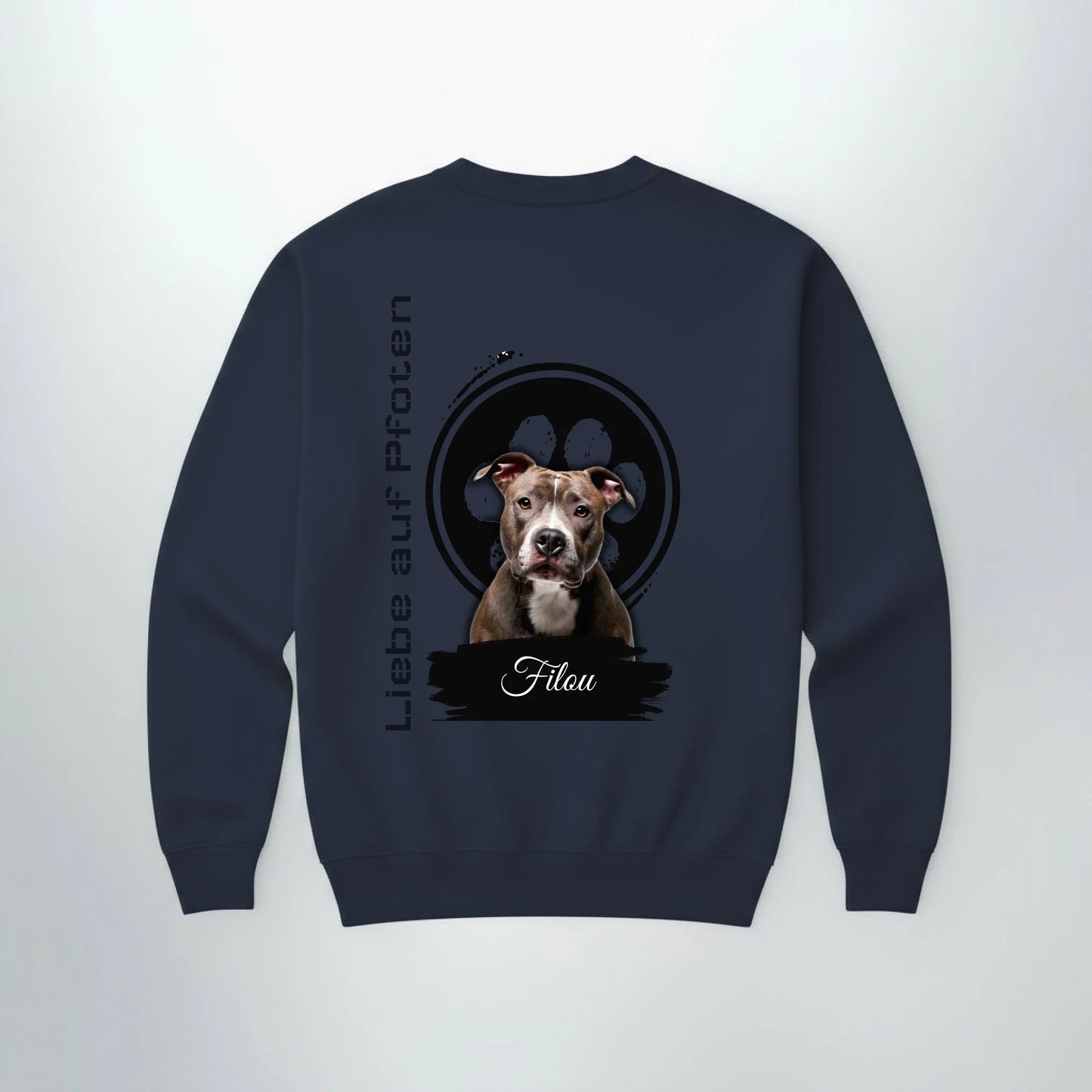 Sweater Liebe auf Pfoten mit individuellem Hundemotiv hinten
