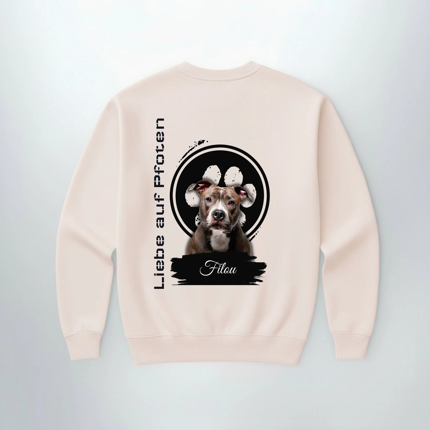 Personalisierter Hunde-Sweater Liebe auf Pfoten, Backprint