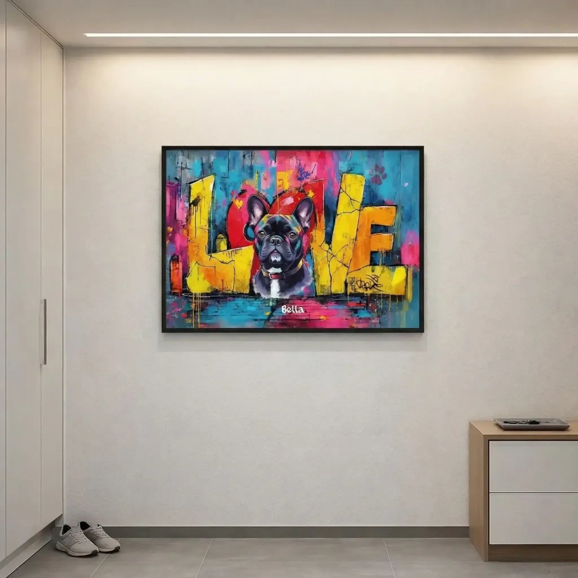 Personalisiertes Poster - "Love" mit Hundebild in buntem Design, perfekt für Hundebesitzer.