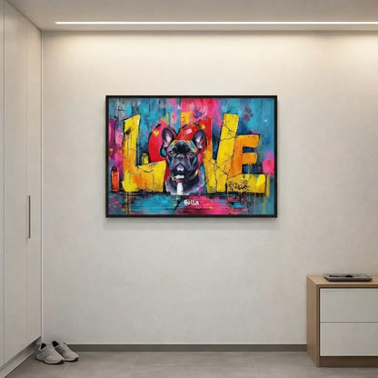 Personalisiertes Poster - "Love" mit Hundebild in buntem Design, perfekt für Hundebesitzer.