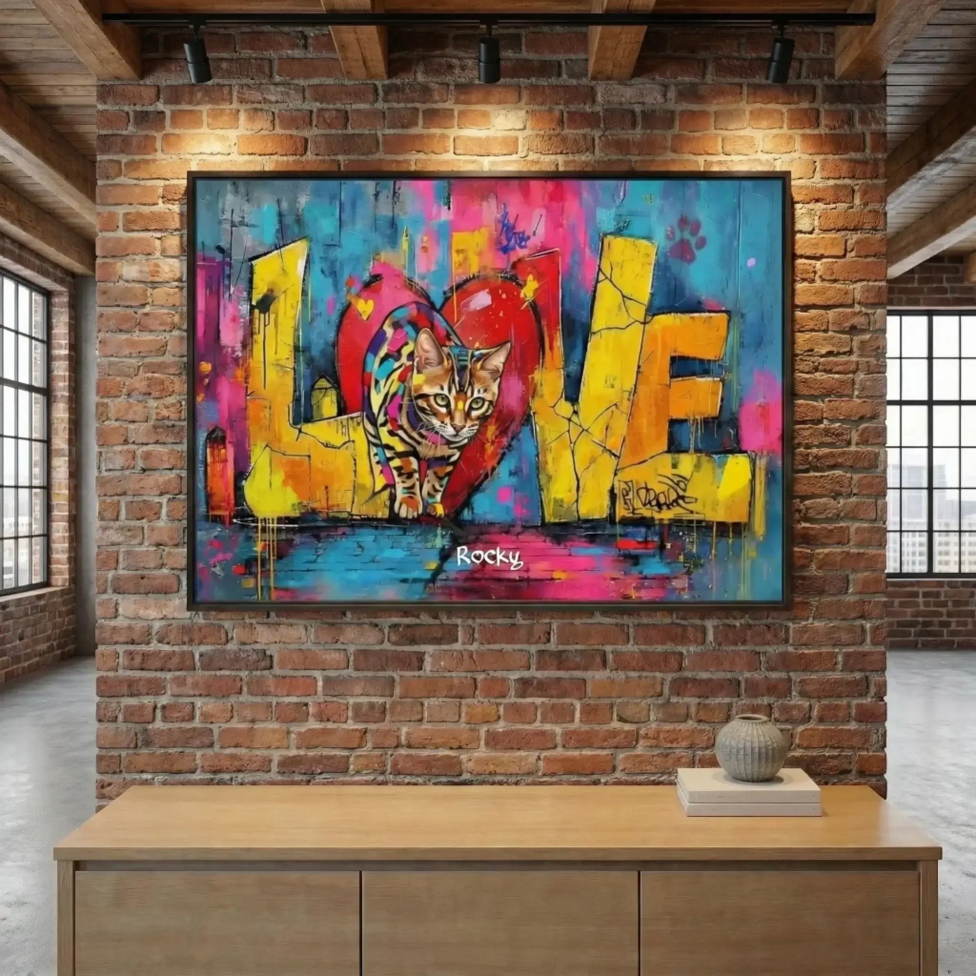 Personalisiertes Poster - "Love" Katzenbesitzer in lebendigen Farben, Kunstwerk für Tierliebhaber.