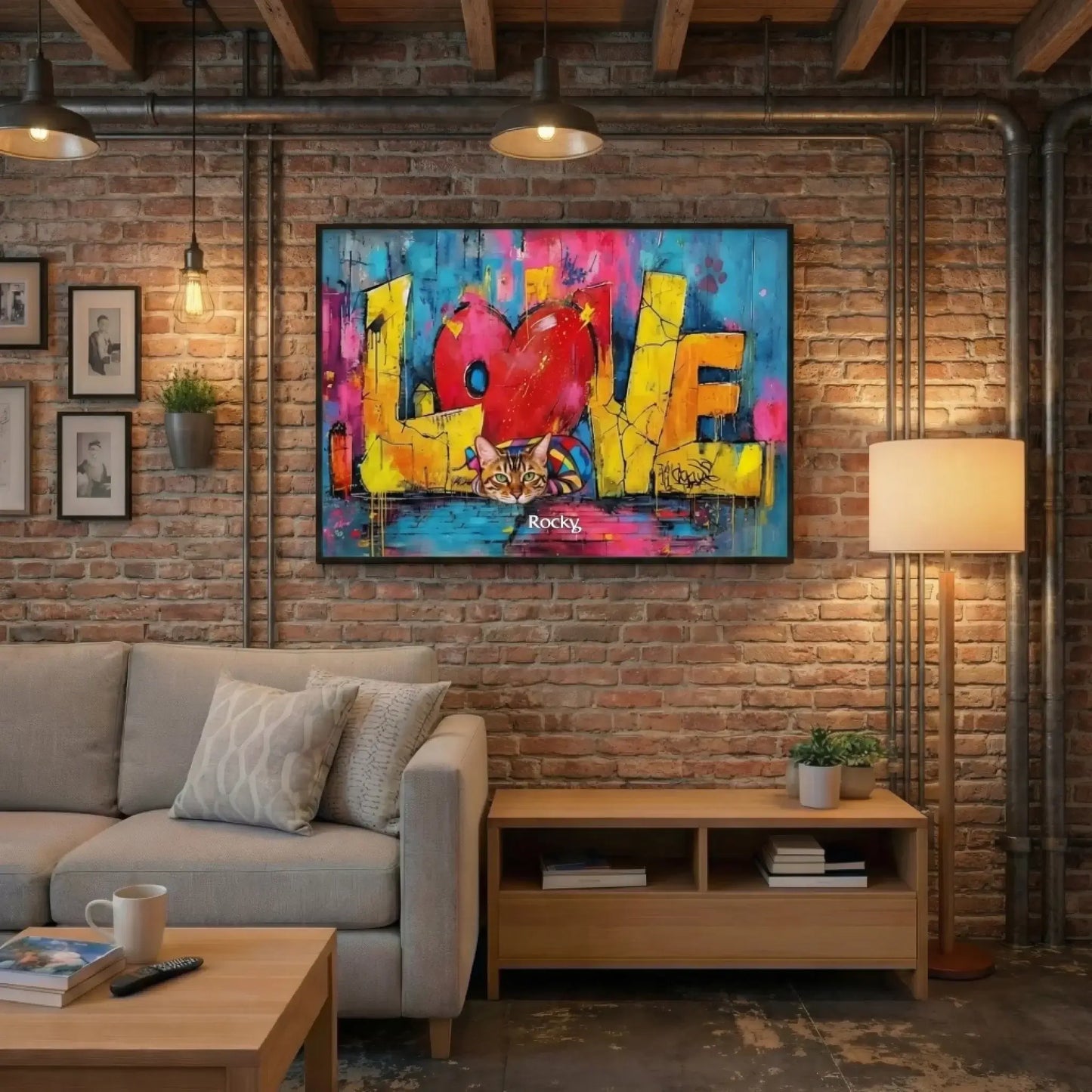 Personalisiertes Poster - "Love" Katzenbesitzer in stilvoller Wohnumgebung.