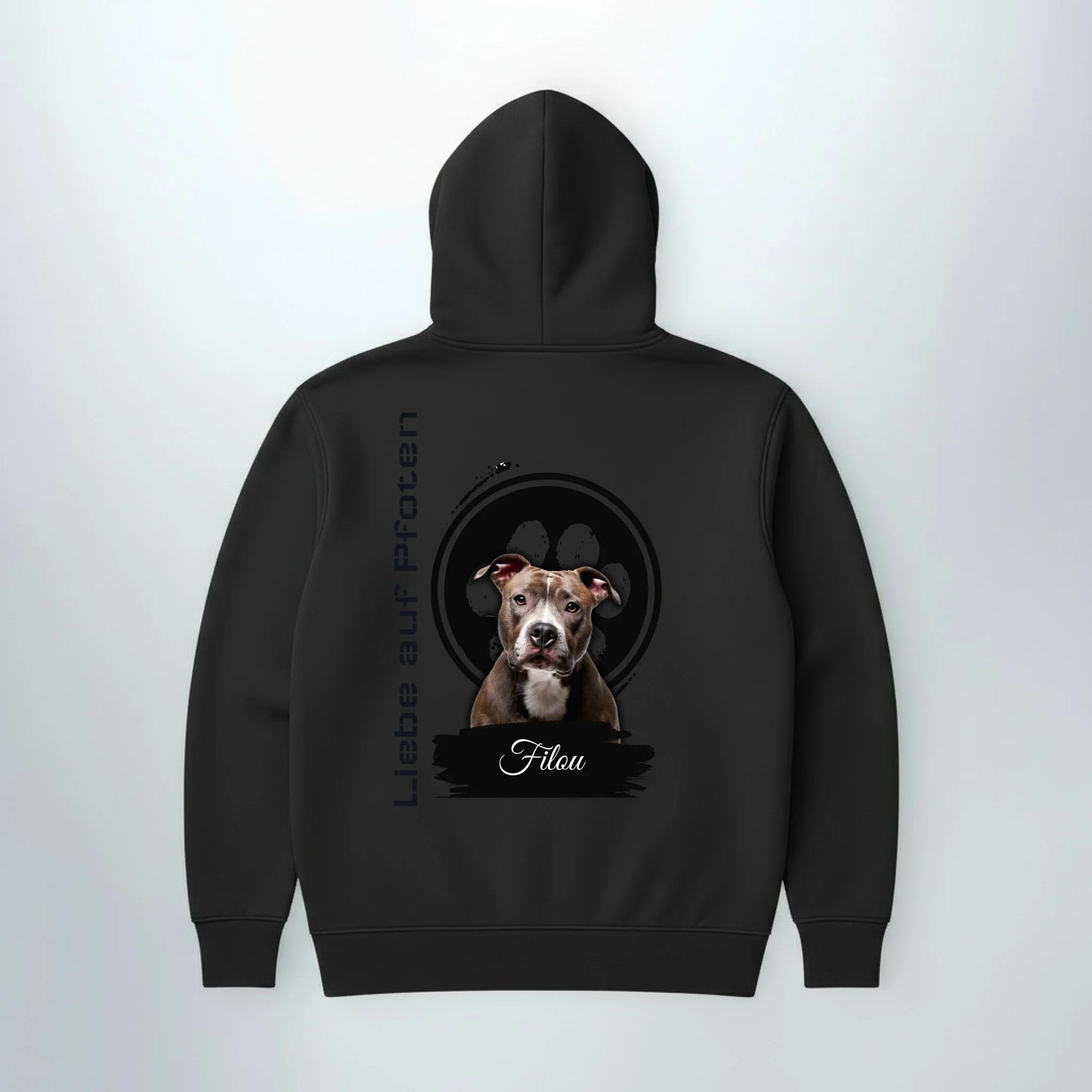 Personalisierter Hoodie Liebe auf Pfoten, Rueckansicht mit Foto