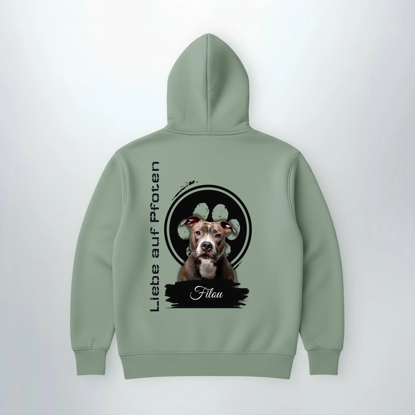 Hoodie Liebe auf Pfoten, Rueckseite mit individuellem Druck