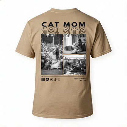Personalisiertes T-Shirt "CAT MOM" mit Bildern auf der Rückseite und emotionalem Design.