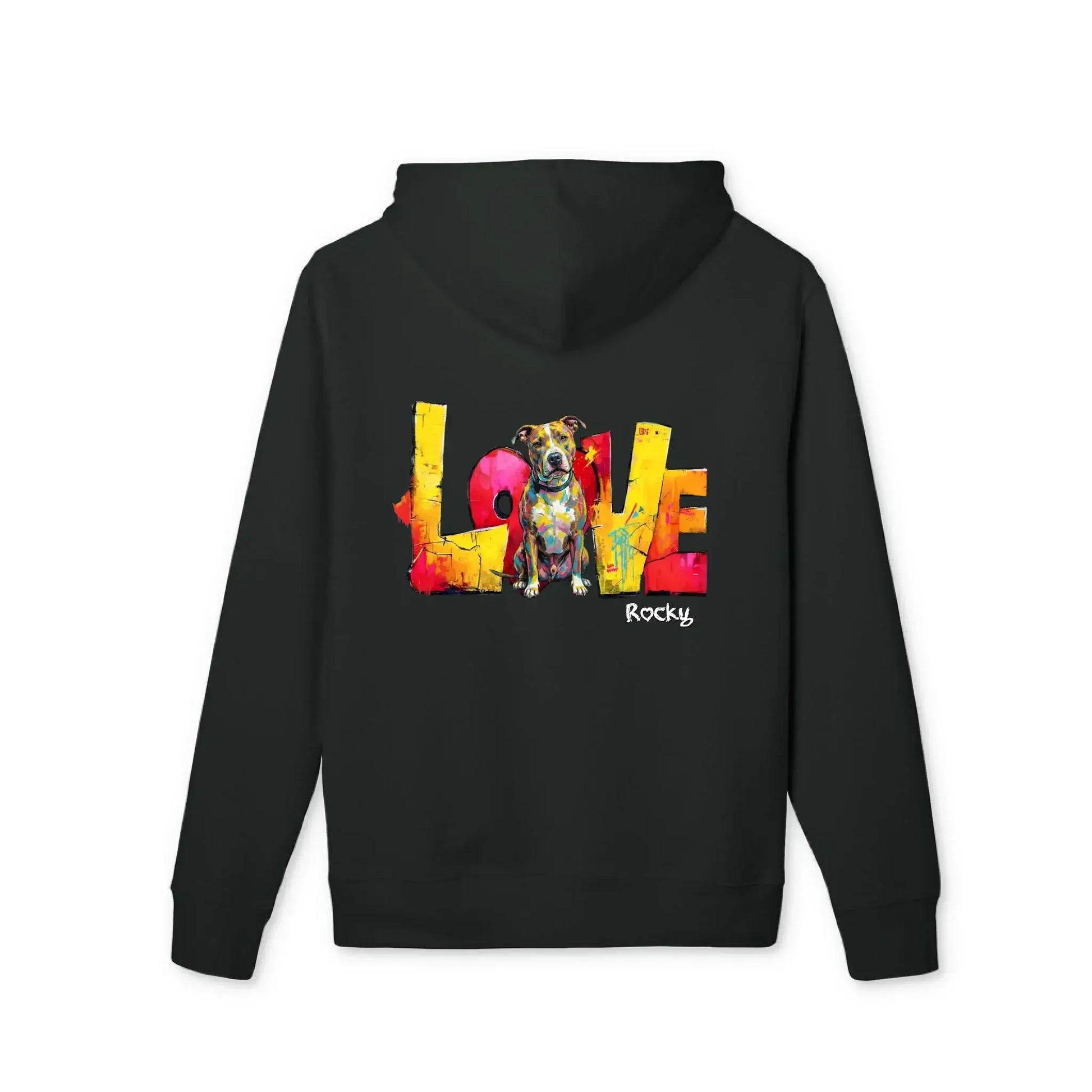 Personalisierter Hoodie - "LOVE" Backprint mit Hundeporträt für Hundeliebhaber.