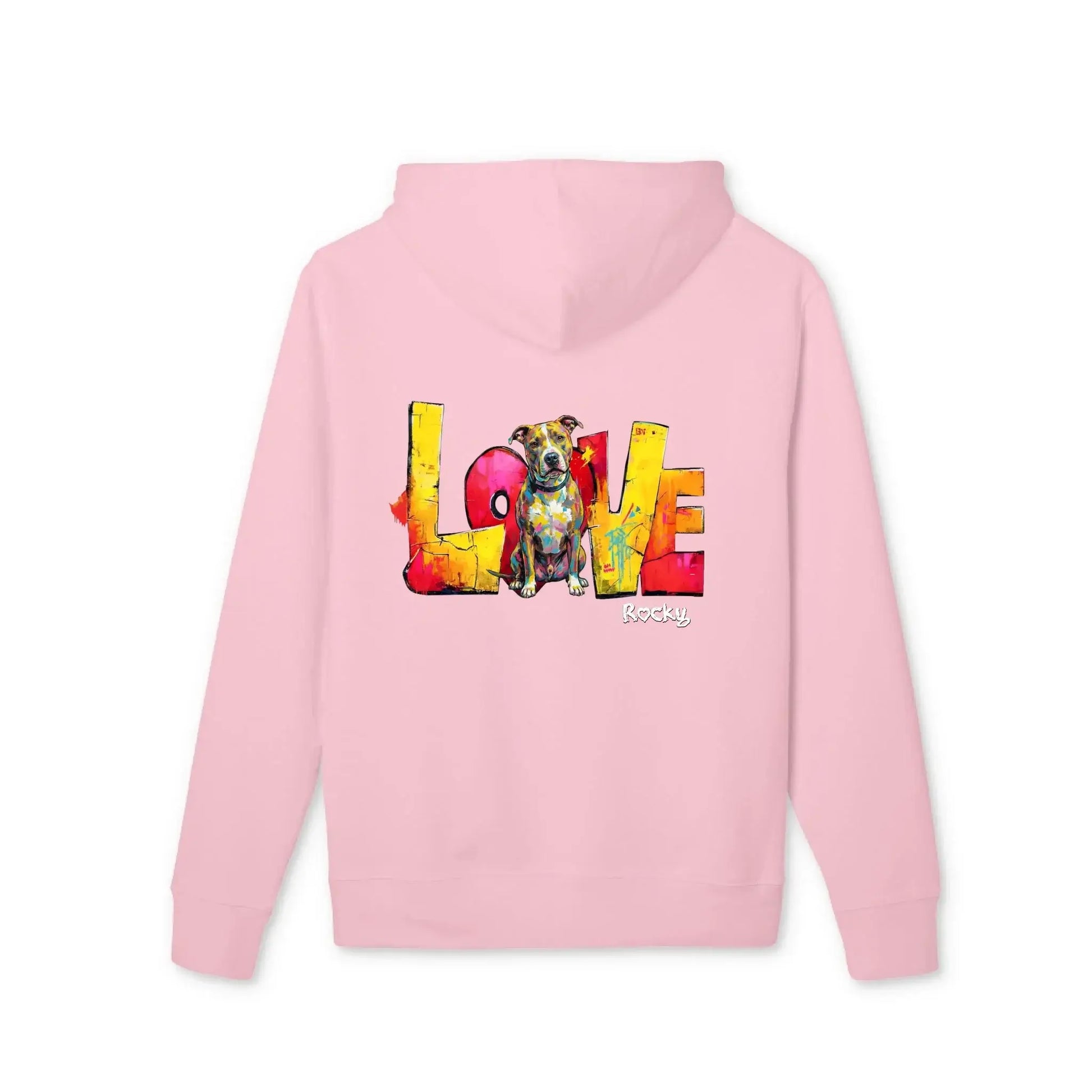 Personalisierter Hoodie - "LOVE" Backprint in Pink mit Hundedesign für jeden Tag.