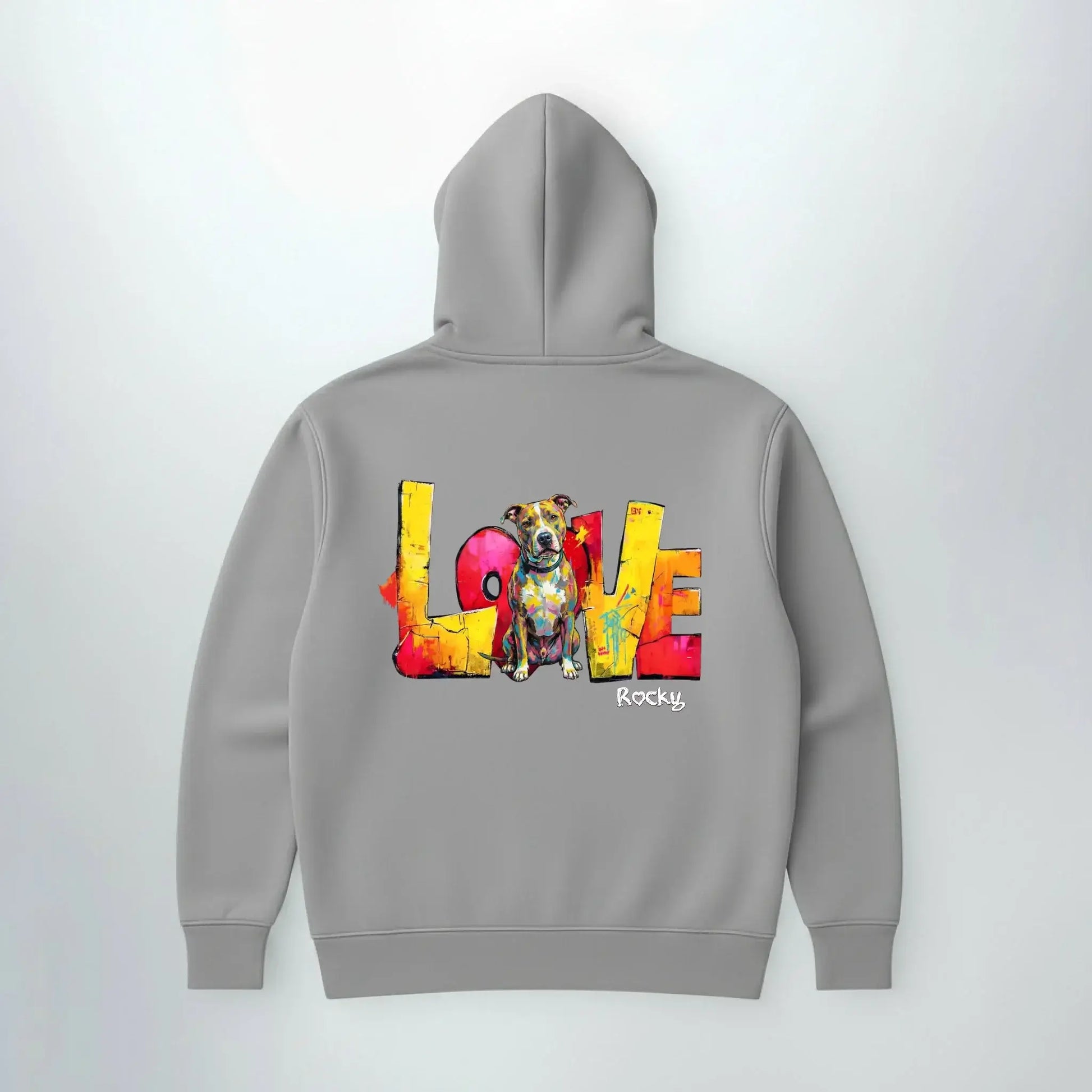 Sweat personnalisé LOVE avec impression de chien et lettres colorées