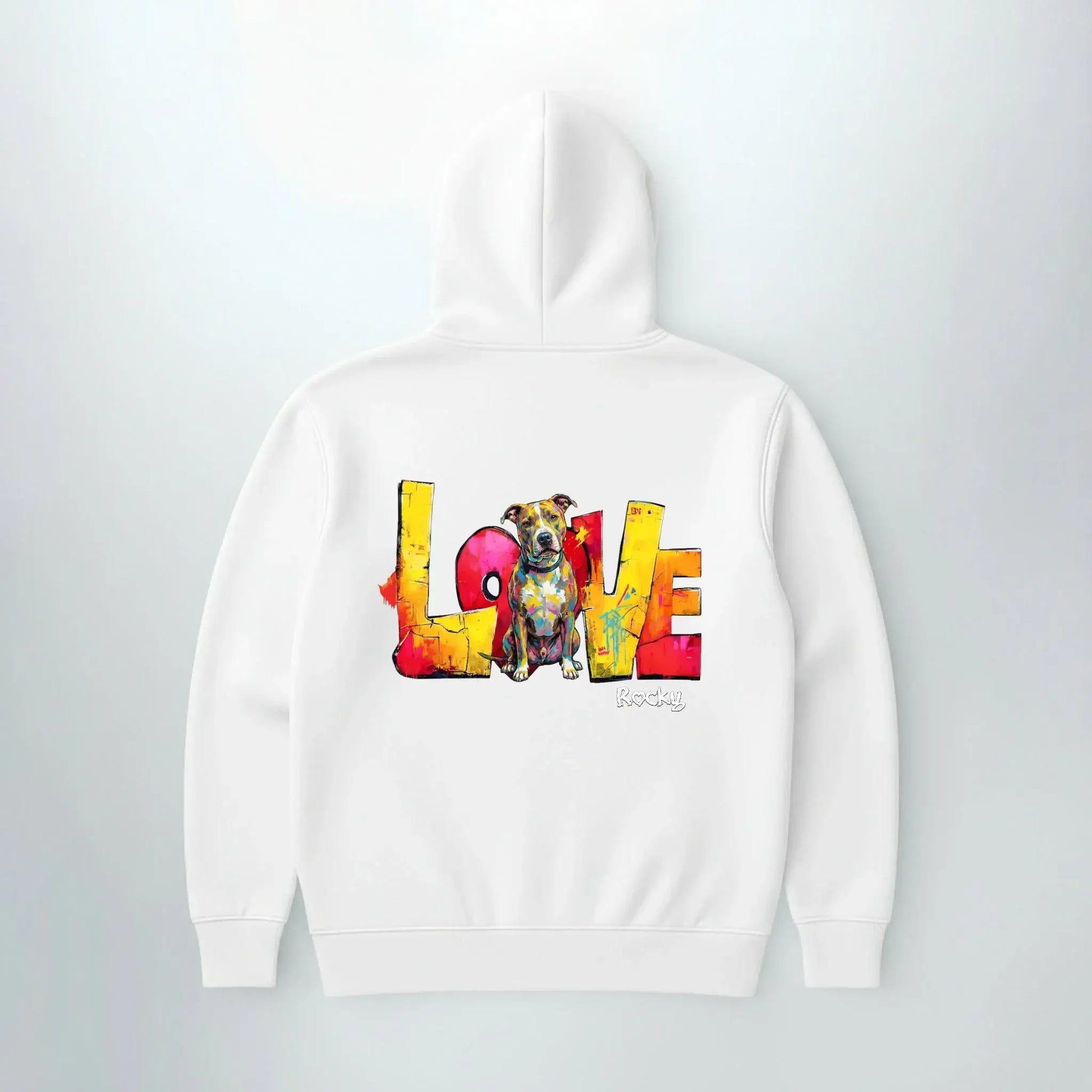 Sweat personnalisé LOVE blanc avec motif de chien en couleurs vives