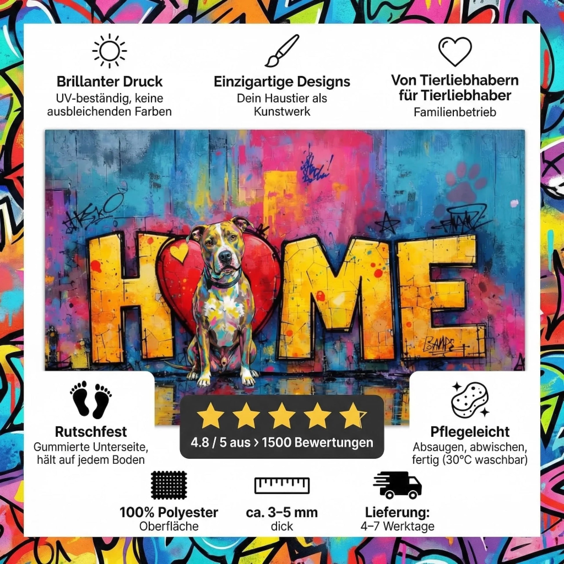 Personalisierte Fußmatte "Love - Home" mit einzigartigem Design und Hundemotiv für Hundebesitzer