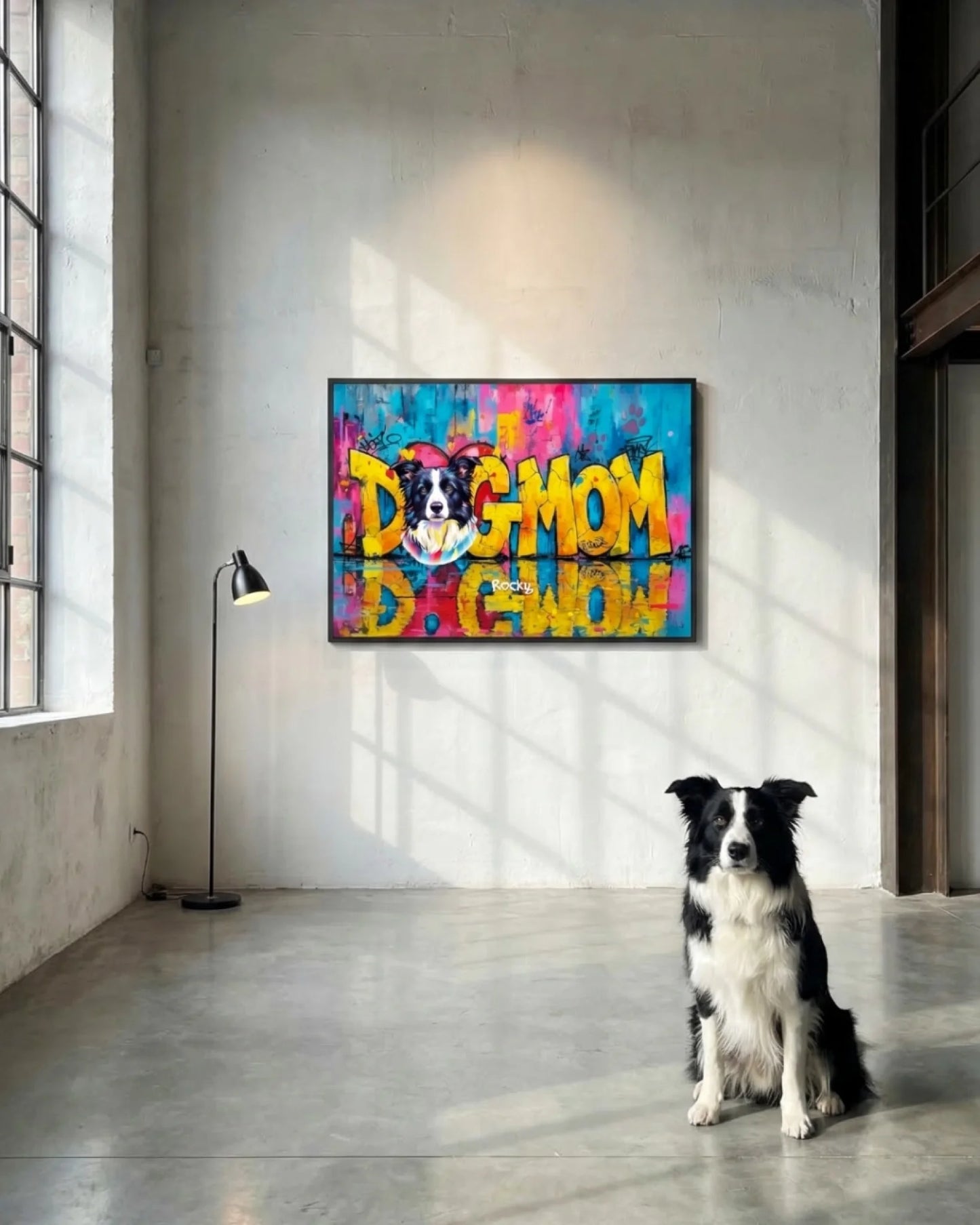 Portrait de chien en pop art sur une affiche personnalisée DogMom