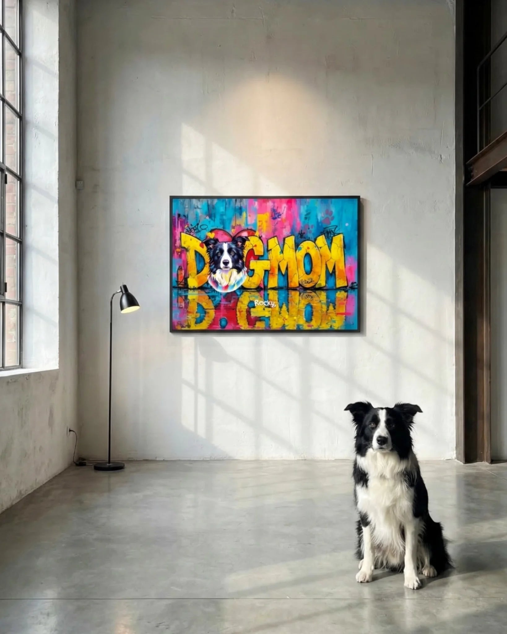 Portrait de chien en pop art sur une affiche personnalisée DogMom