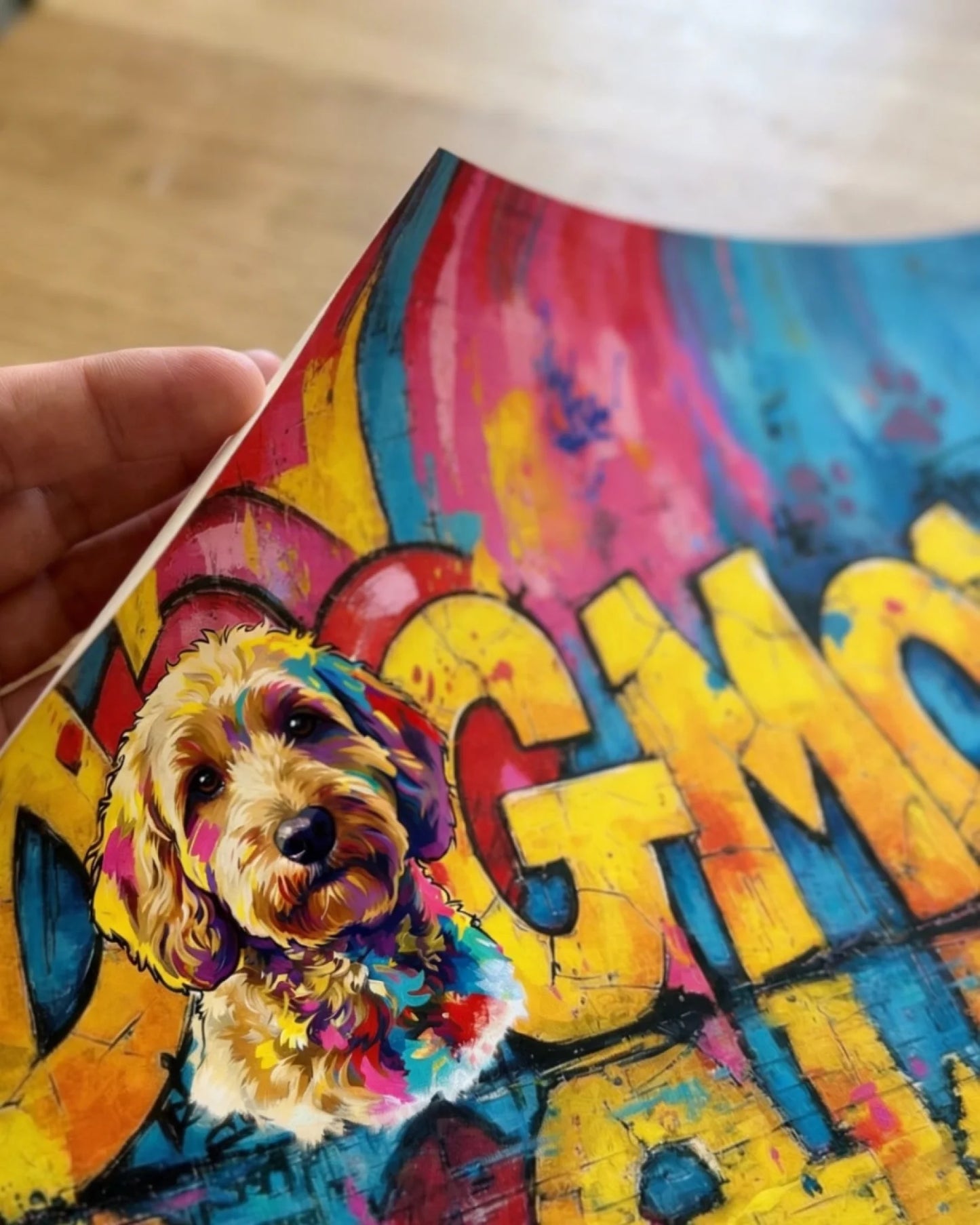 Affiche DogMom personnalisée en style pop art avec votre photo, plusieurs formats